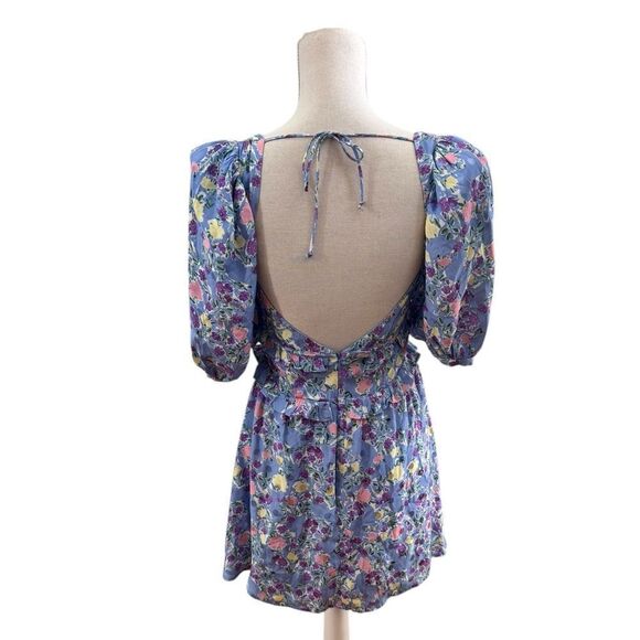 Love & Lemons Charlene Puff Sleeve Mini Dress in blue floral print - Picture 3 of 5